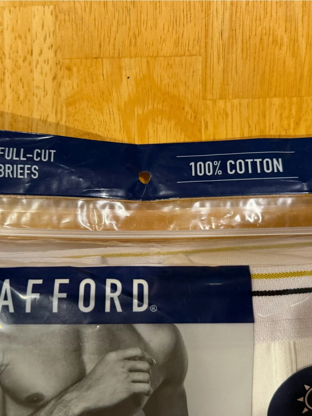 Stafford White Men’s Briefs with Navy & Yellow Waist Trim